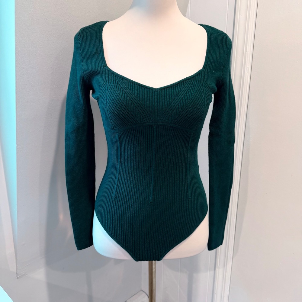 Abercrombie & Fitch Dark Green Sweetheart Ribbed Bodysuit Chic Layer | Size S